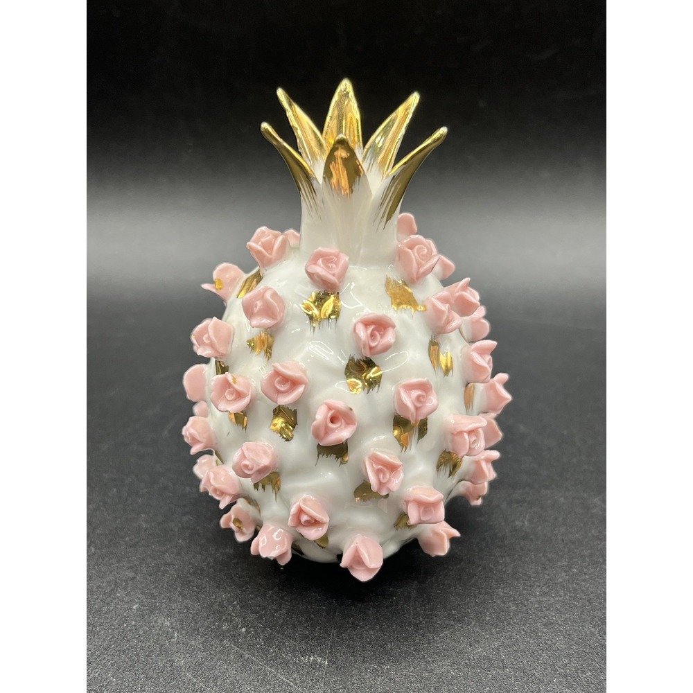 Vtg 1950s Lefton‎ Porcelain Pineapple 3D Pink Roses Salt Pepper Shaker Single 3"